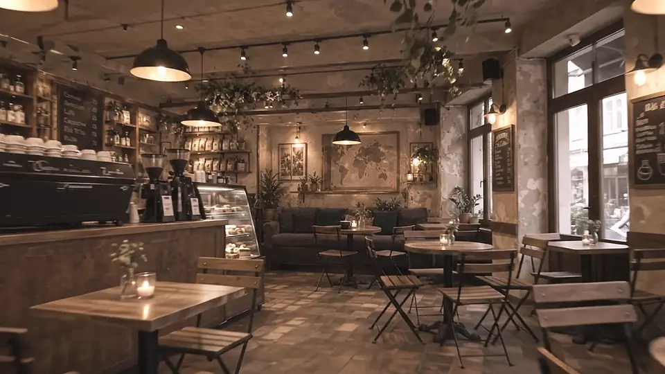 Sabah ışığında kafe